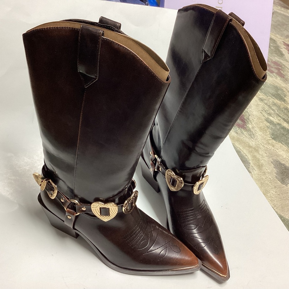 Madden Girl Sweetheart Cowboy Boots Women’s 7.5 Brown Western Heart Pointed Toe - Picture 14 of 16